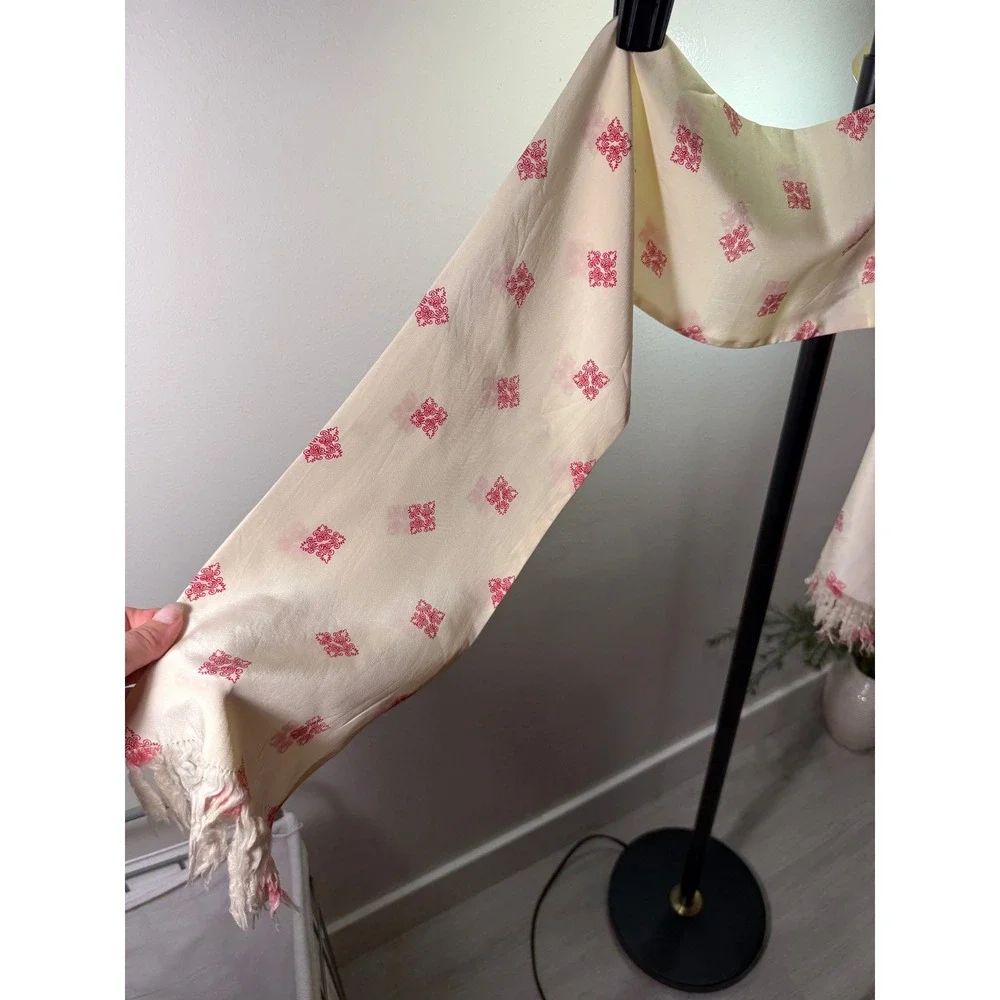bohemian silky viscose scarf vintage red cream long soft fringe eccentric unisex